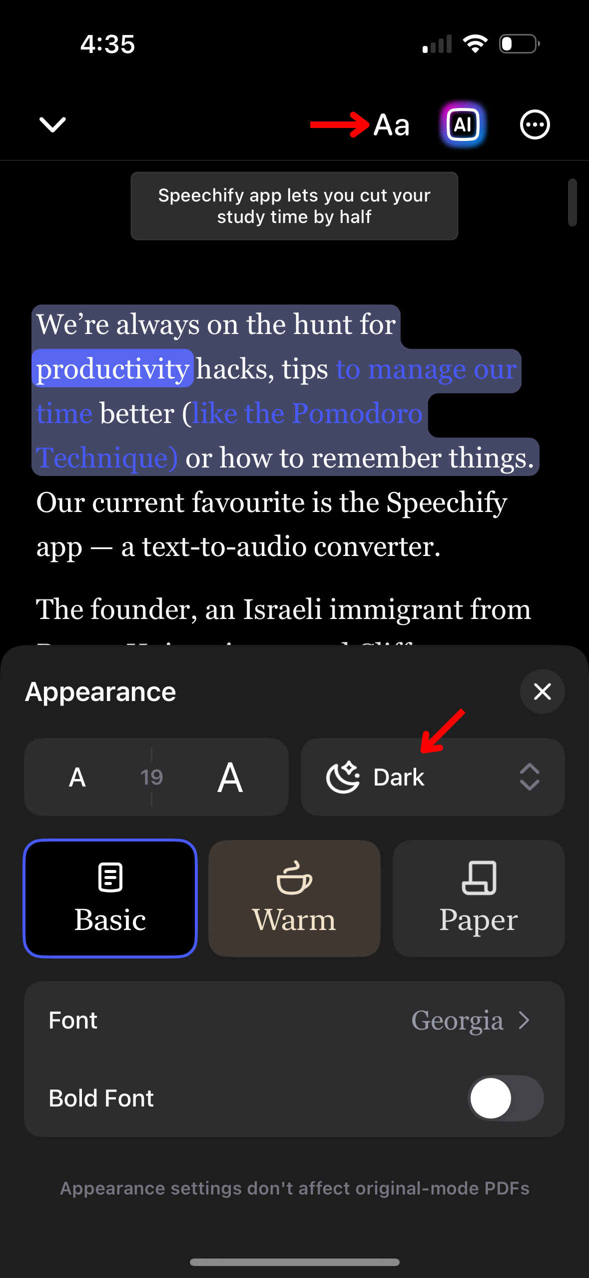 How to Enable Dark Mode on the Speechify iOS App